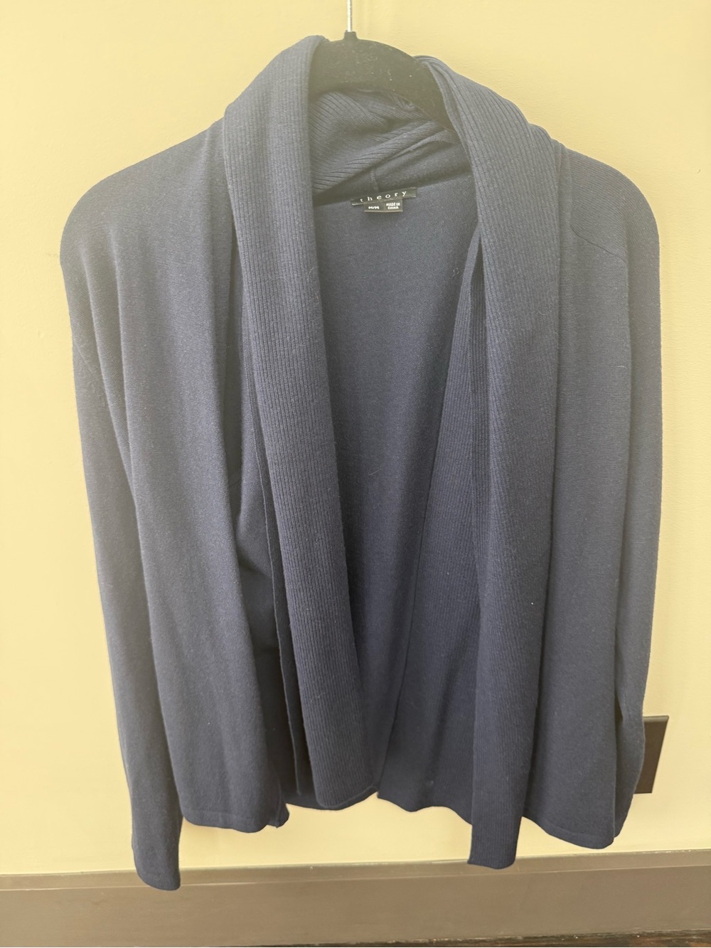 Theory Navy Open-Front Drape Shawl Cardigan